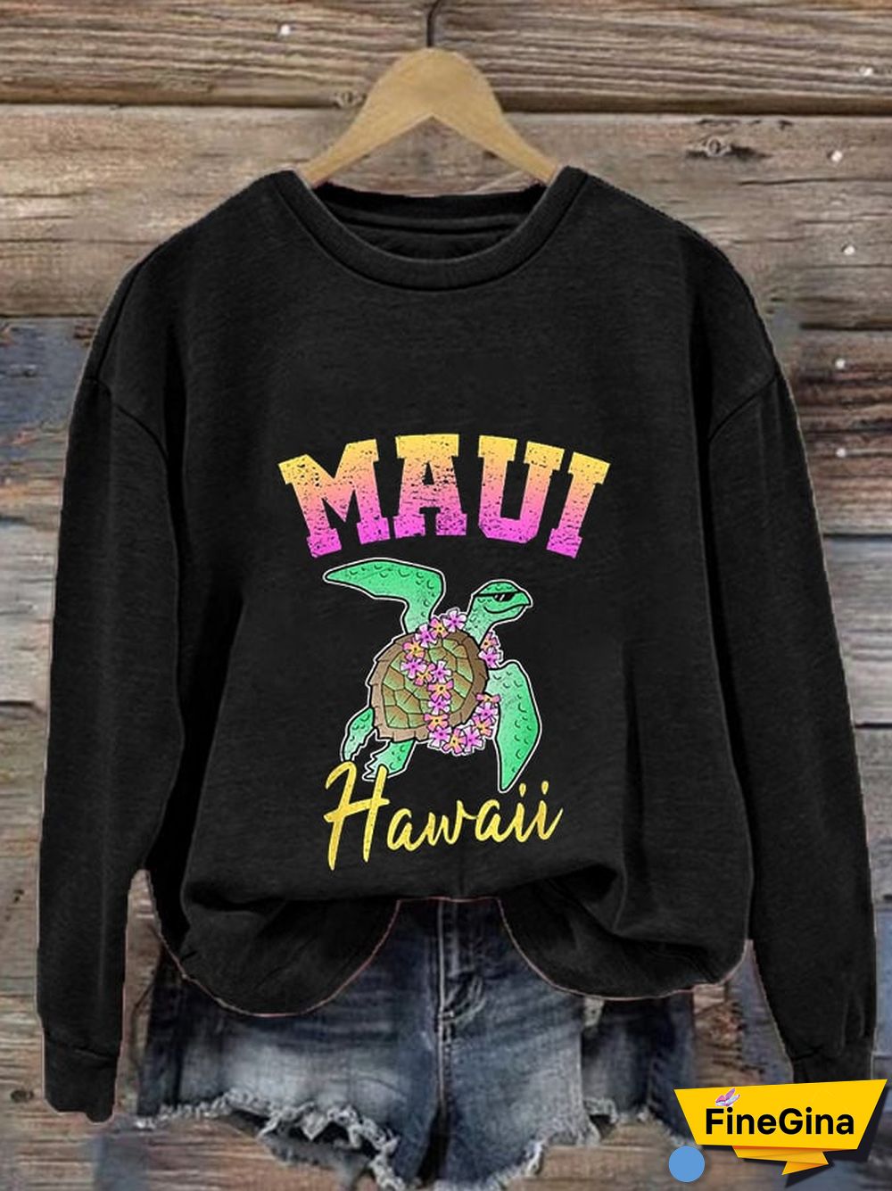 Women's Maui Hawail Sea Turtle Print Casual Sweatshirt