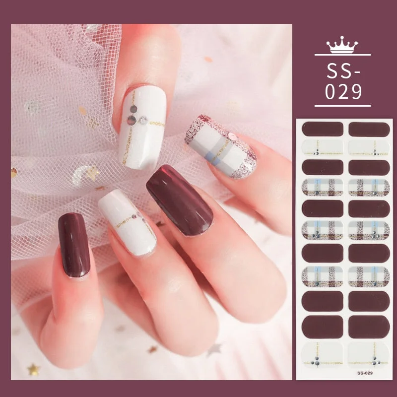 22Tips Colorful Nail Stickers Nail Accesoires Full Cover Stickers for Nails Self Adhesive Nail Art Nails Sticker Designer Shiny