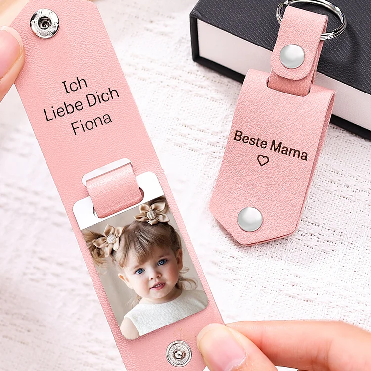Kettenmachen Personalisierter Foto & Name Leder Schlüsselanhänger-Beste Mama Ich Liebe Dich-Geschenk für Mutter