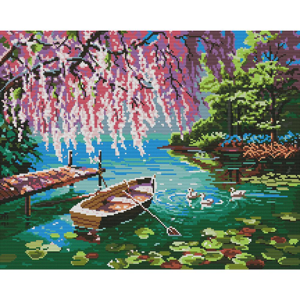 

47*38CM - 14CT Stamped Cross Stitch - Creek Autumn, 501 Original