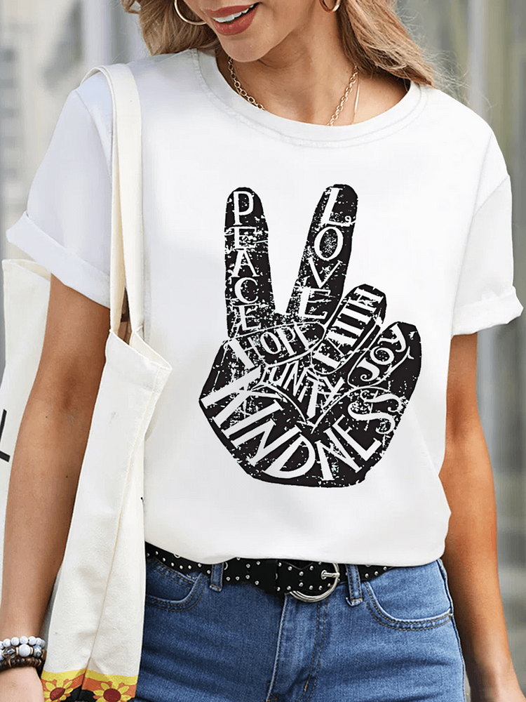 Peace Love Faith Hand Word Art Women's T-Shirt