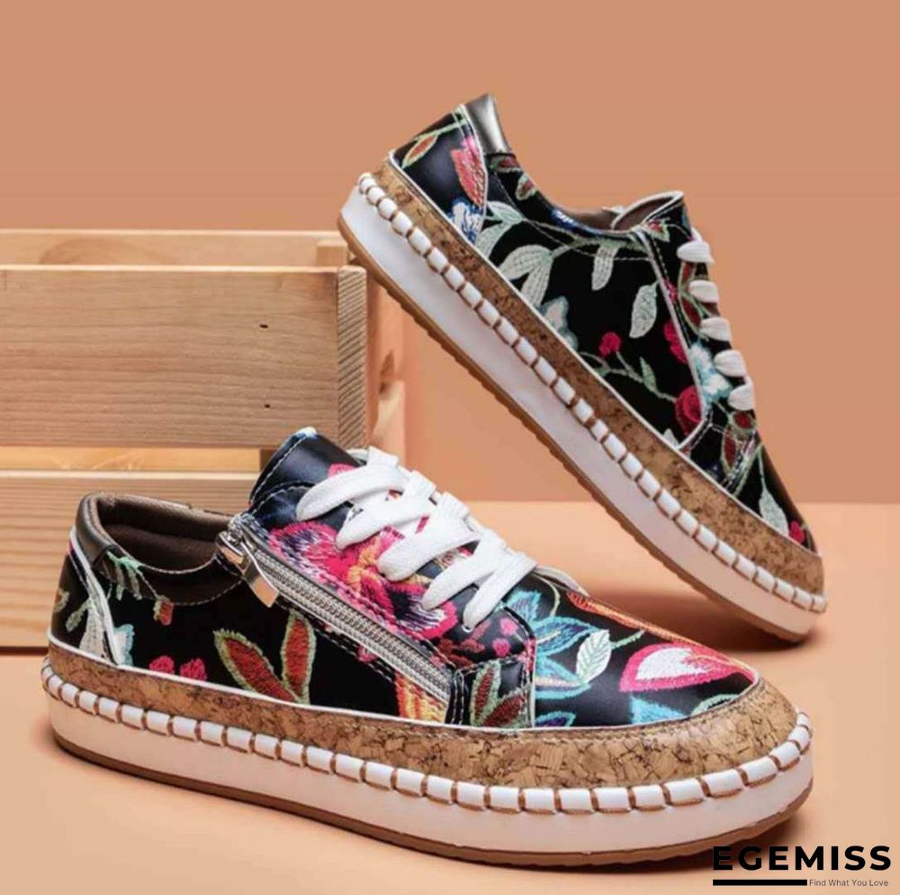 Colorblock printed lace-up flat women casual shoes | EGEMISS