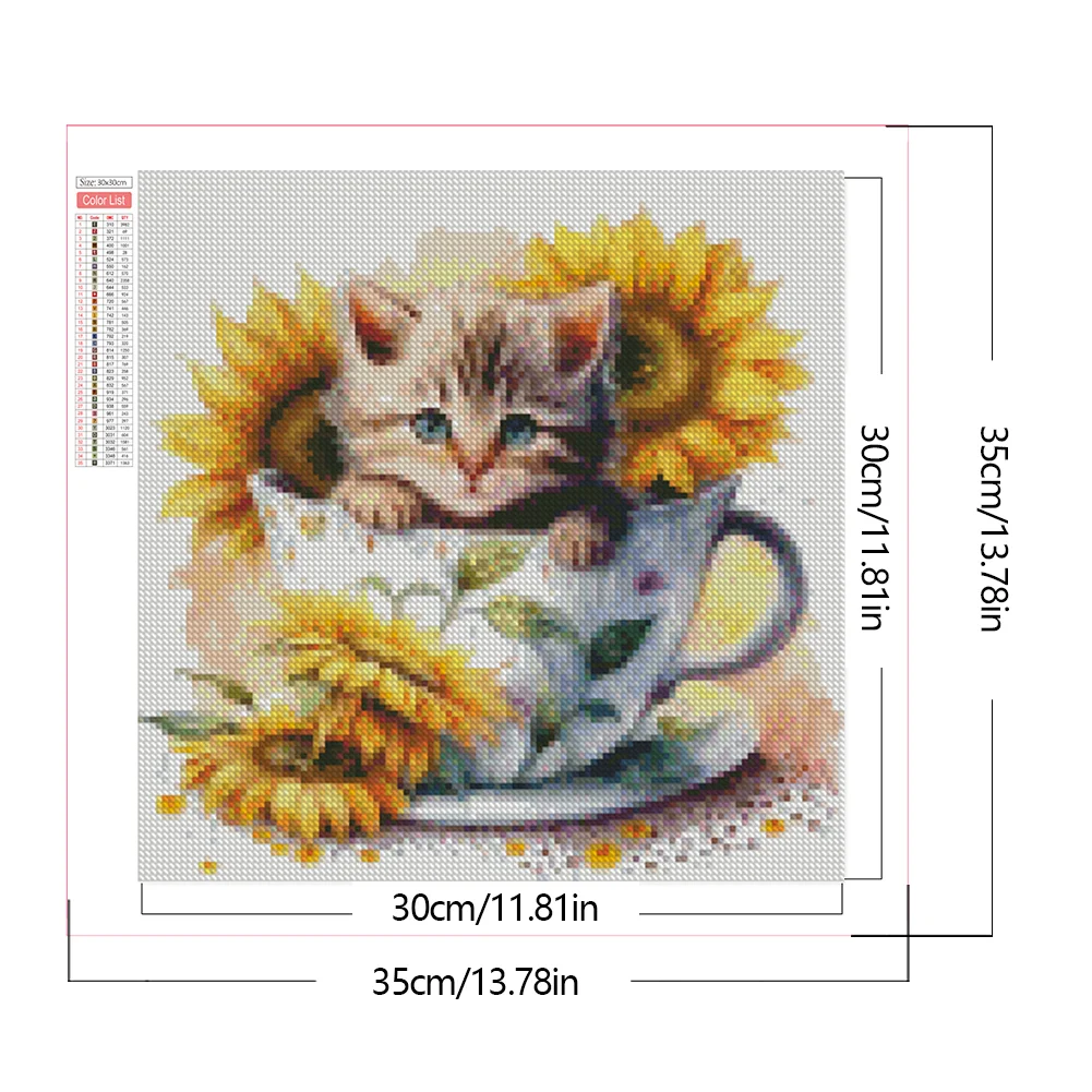 Diamond Painting - Full Square Drill - Cup Sunflower Cat(Canvas|35*35cm)