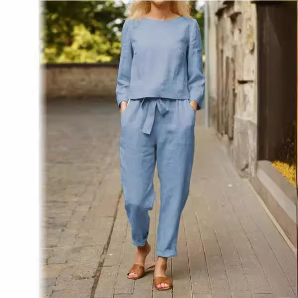 Retro Monochrome Linen Two-Piece Set Radinnoo.com
