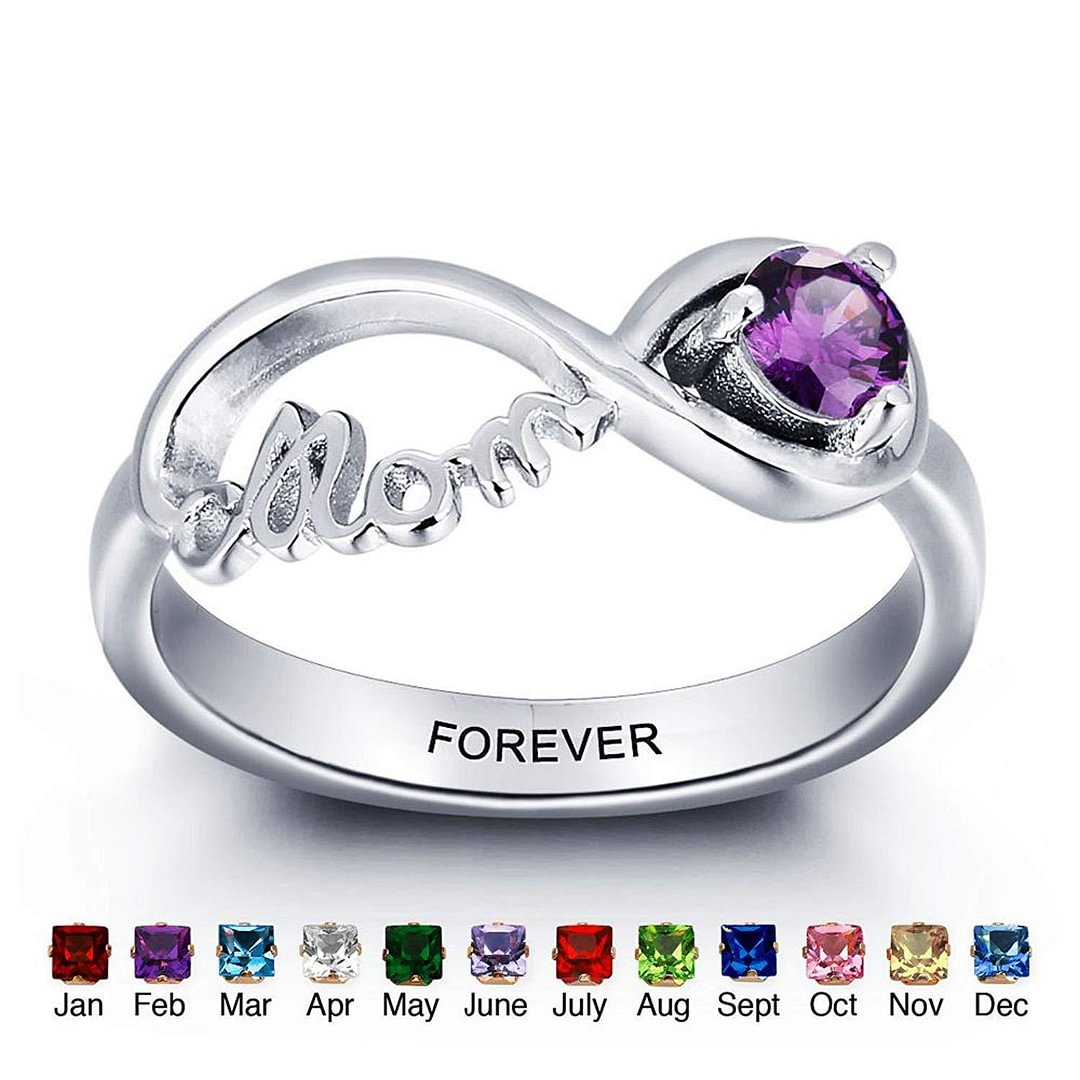Personalized Mom Ring with Birthstone Infinity Mother Ring