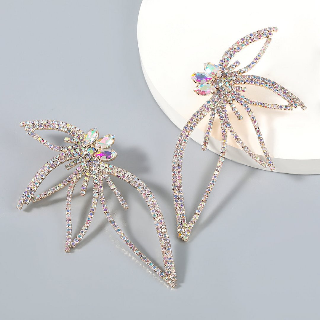 Flower Fairy's Wings Earrings | Alloy floral earrings with full color zirconia
