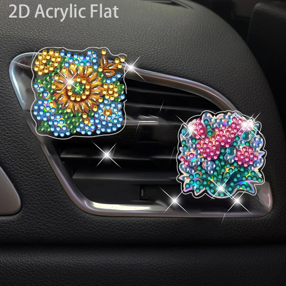 4pc Flower DIY Diamond Painting Car Air Vent Clip Air Freshener for Adults