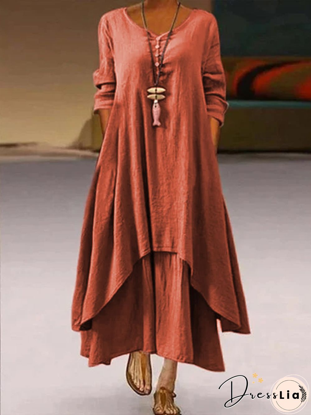 Womens Casual Buttoned Asymmetric Maxi Dresses