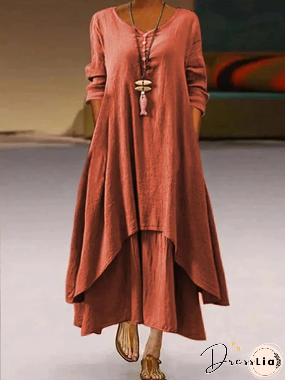 Womens Casual Buttoned Asymmetric Maxi Dresses