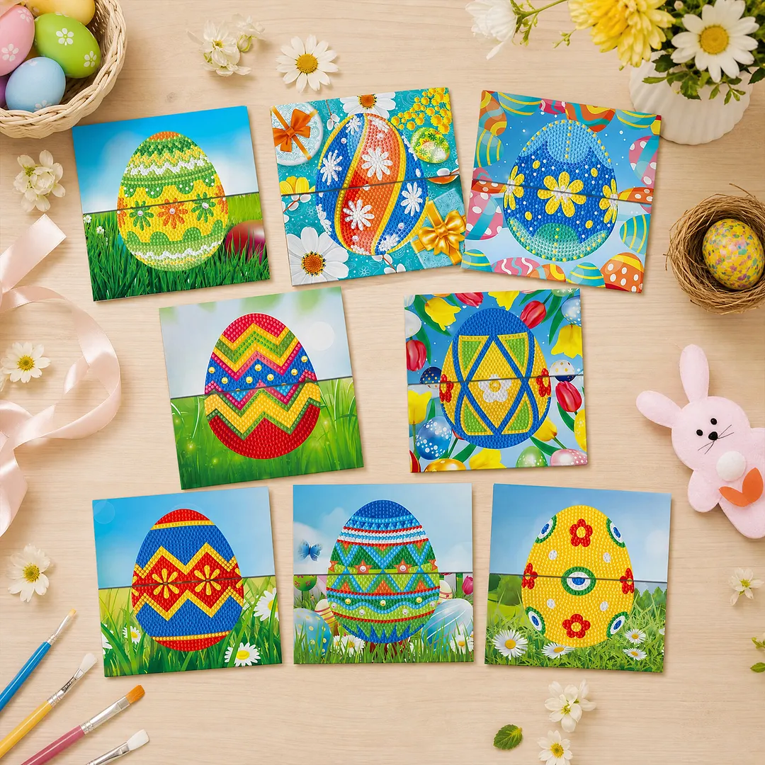8PCS Easter Egg DIY Diamond Painting Greeting Card Kits with Envelopes Diamond Art Greeting Cards Diamond Art Cards Kits for Adults DIY Crafts Family Friend Gifts