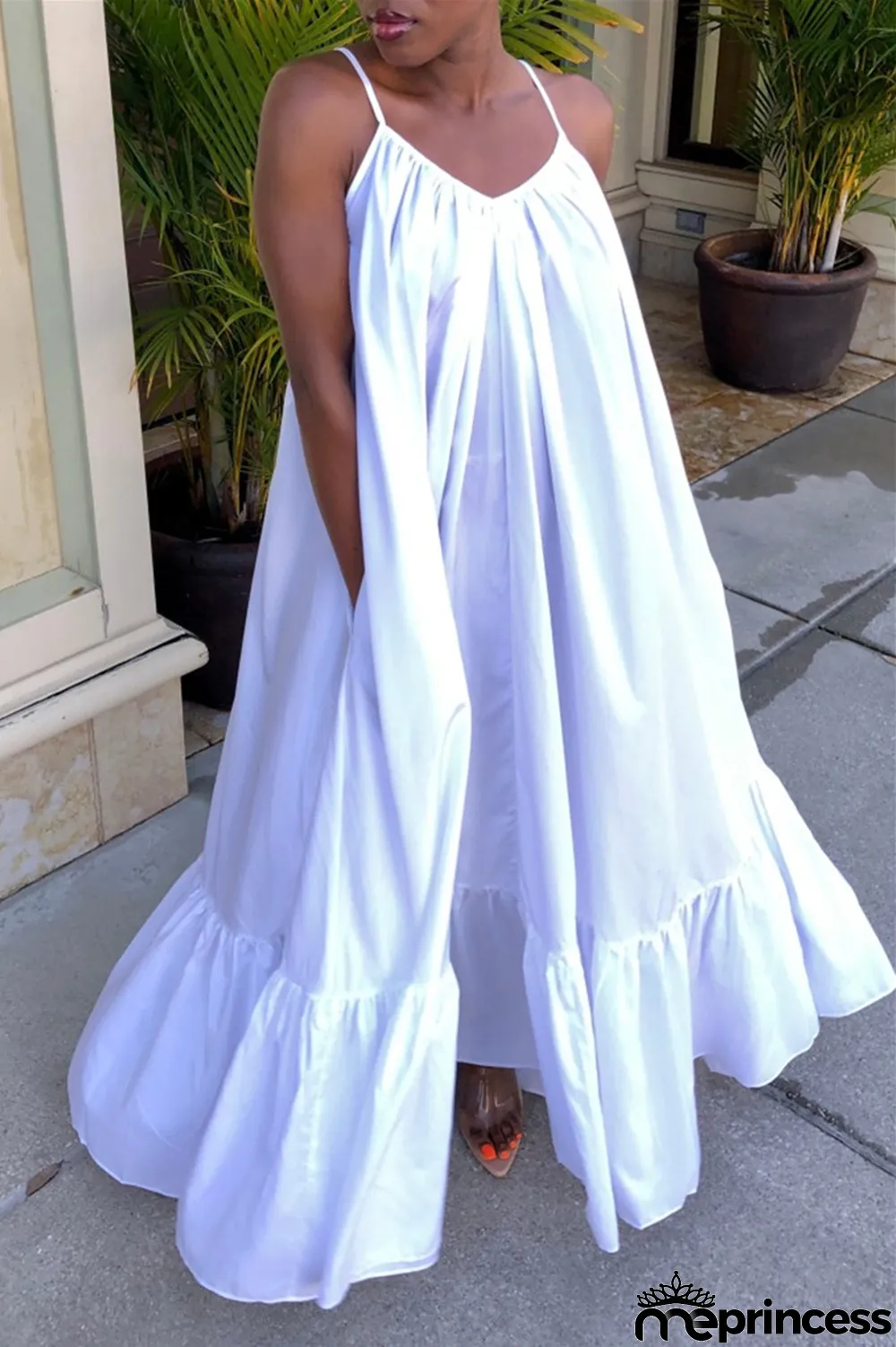 Light Purple Sexy Casual Solid Backless Spaghetti Strap Loose Sling Dress