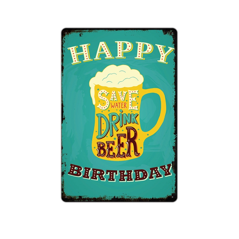 Beer Vintage Tin Painting Bar Background Wall Decoration Painting Home Frameless Iron Pendant