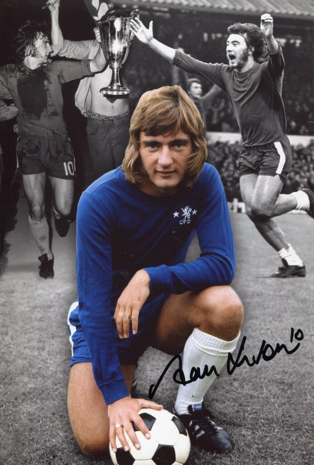 Footballer Alan Hudson signed Chelsea montage Photo Poster painting - UACC DEALER