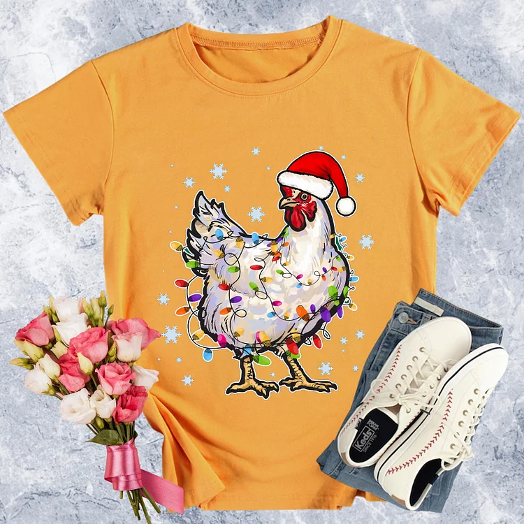 Christmas Chicken Round Neck T-shirt