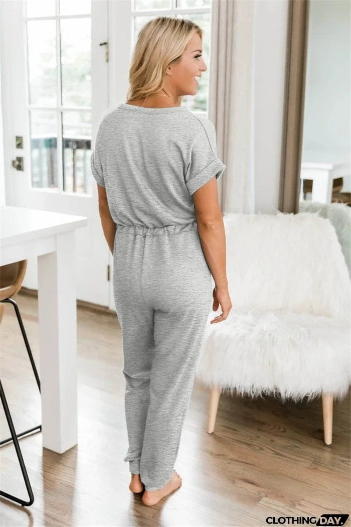 Super Comfy V Neck Casual Jumpsuit