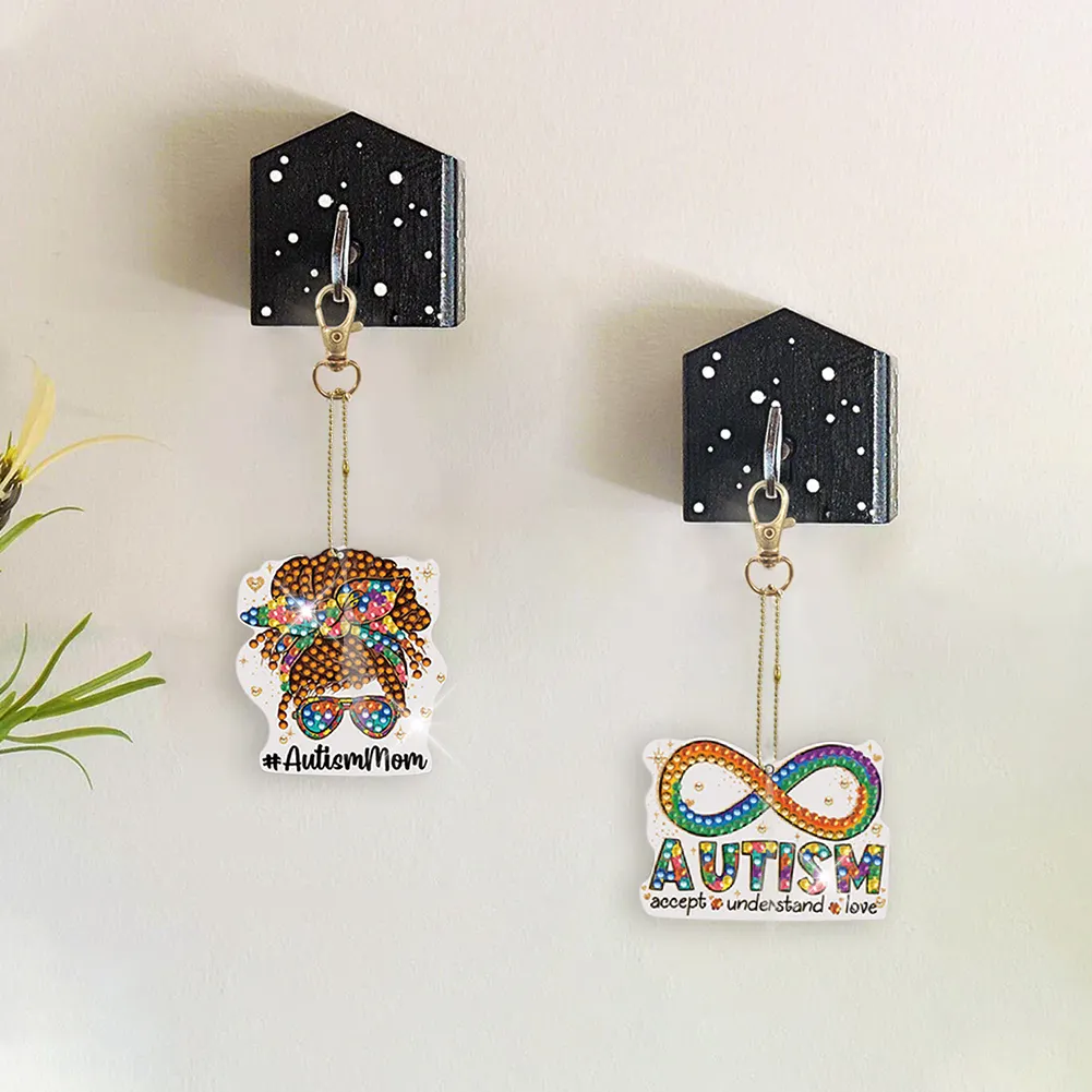5pcs DIY Goblin Diamond Art Keychains Diamond Mosaic Kit Point Drill Key Ring(Double Side)