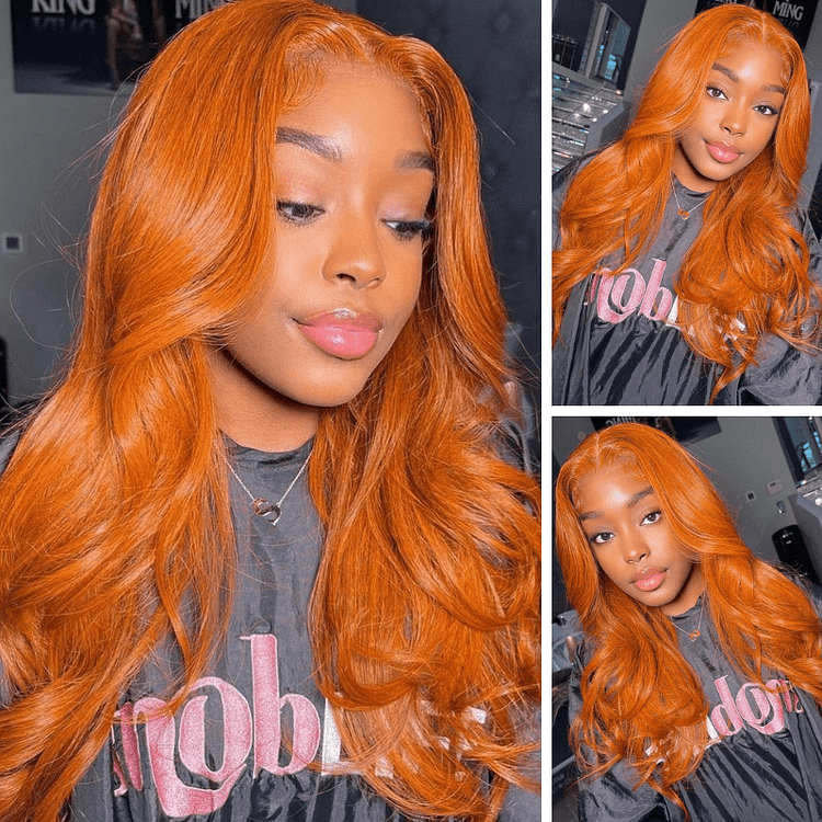 Ginger Orange Colored Body Wave Wigs Cinnamon Hot Color Wigs Pre Plucked With Baby Hair