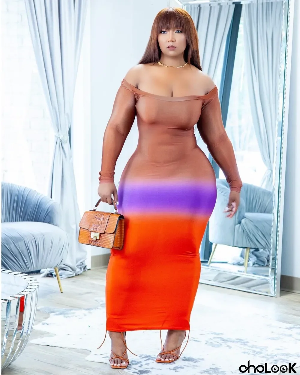Sexy Gradient Off Shoulder Slim Maxi Dress
