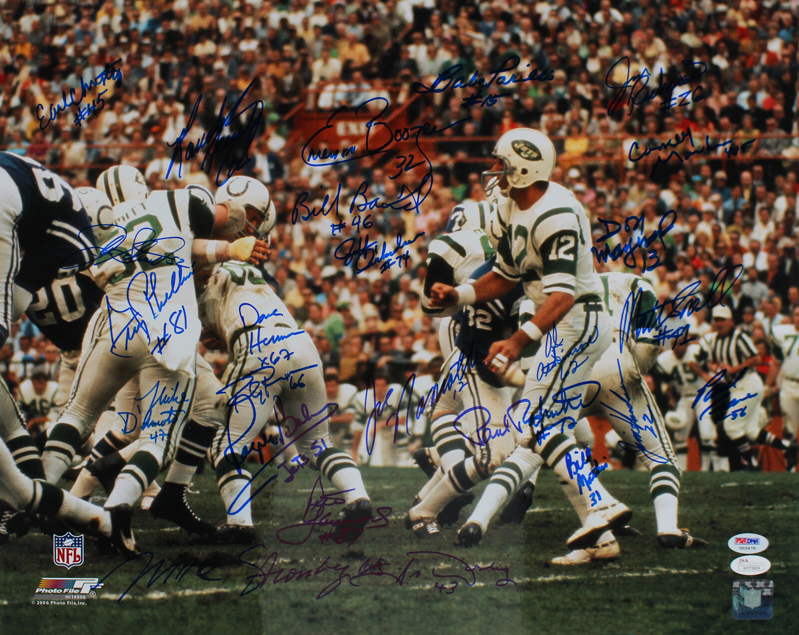 1968 Jets (25) Namath, Maynard Signed 16x20 Super Bowl III Photo Poster painting PSA/DNA #U03478