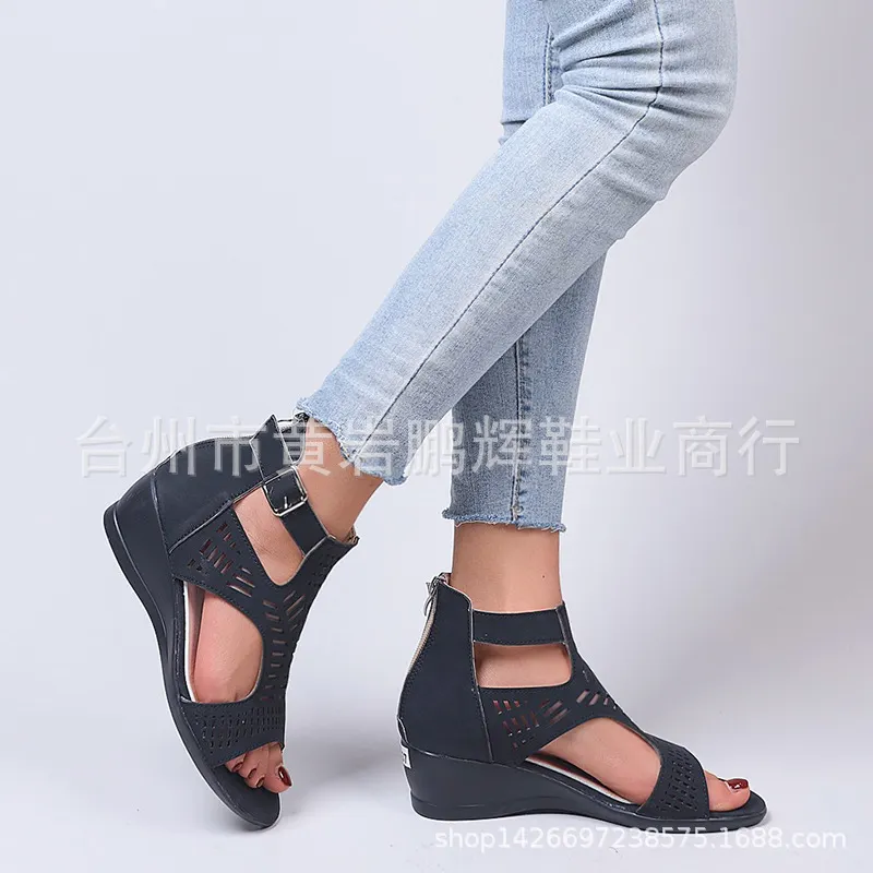 Breakj Breakj Spring And Summer New Shoes Large-Size Women's Shoes Coarse Heel Heel Shoes Hollow Fish Mouth Sandals Women