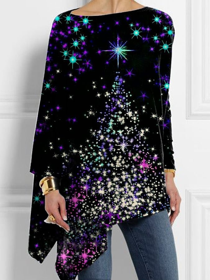 Women's Colorful Christmas Tree Long Sleeve Plus Size Tops