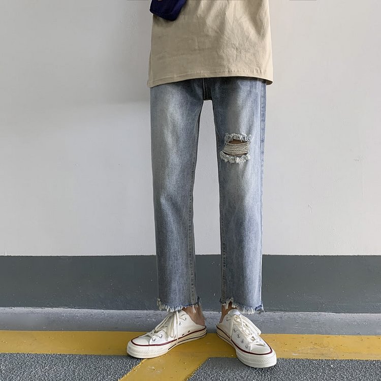 Summer Jeans Men's Straight Loose Large Size Retro Sports Cropped Casual Pants Men Jeans