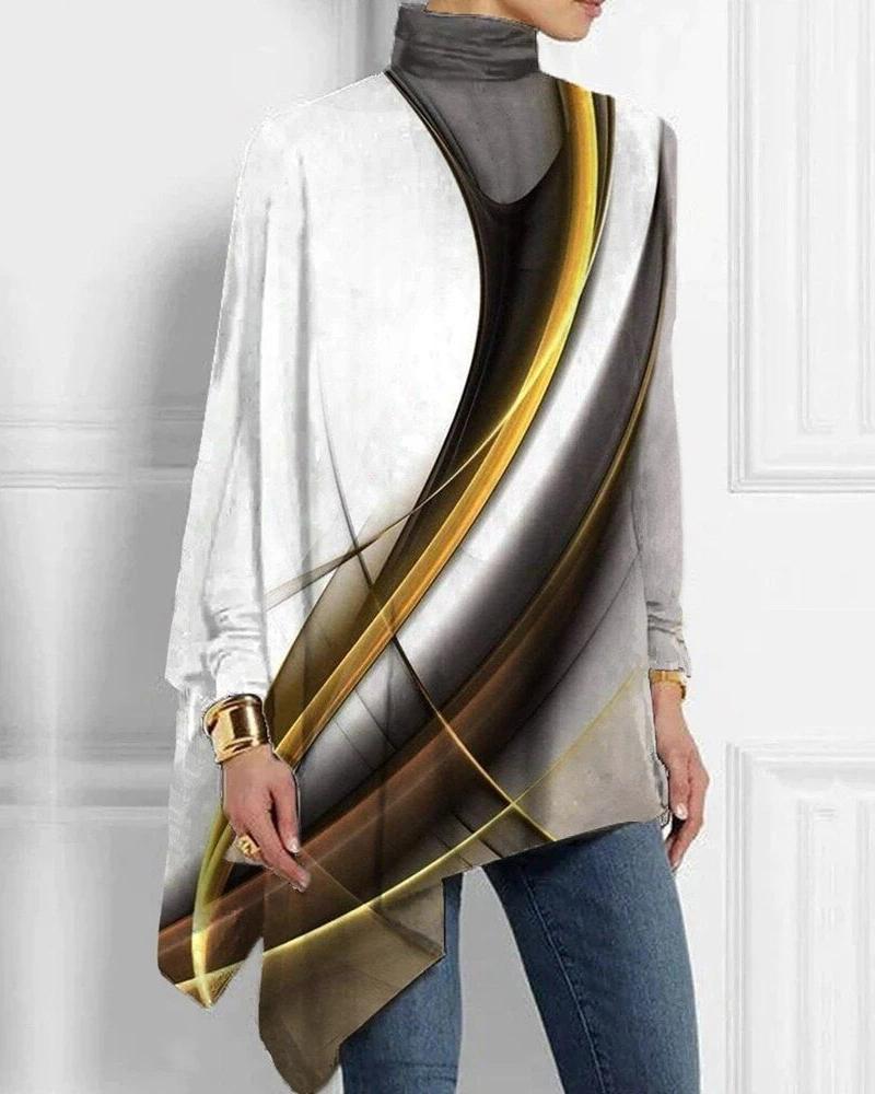 Free Abstract Glowing Half Turtleneck Hem Top