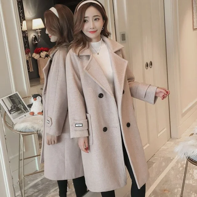 Suofun Loose Pink Casual Button Wool Blends Hot Sale Winter Warm Jacket Long Cashmere Vintage Female Autumn Women's Wool Coats