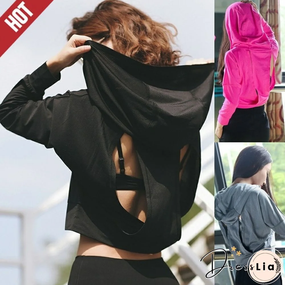 Sports Shirts Open-Back Top Yoga Shirt Long Sleeve Exercise Tops Workout Shirts for Women Gym Fitness Clothes