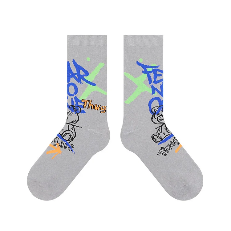 Street Graffiti Tie-Dye Hip-Hop Sports Men's Socks-VESSFUL