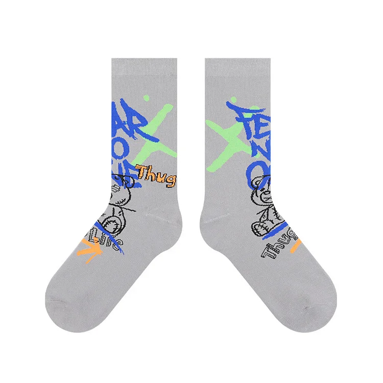 Street Graffiti Tie-Dye Hip-Hop Sports Men's Socks at Hiphopee