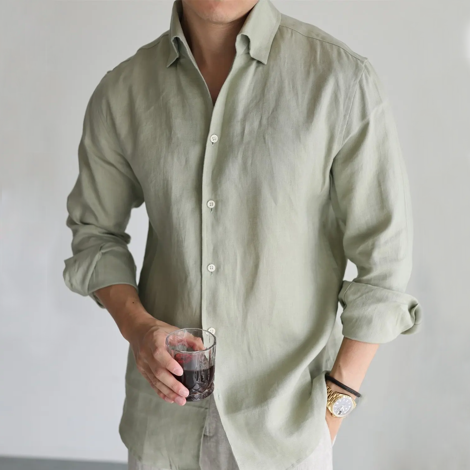 100% European Linen Shirt Camp Collar for Men Casual Business  REAL SILK LIFE