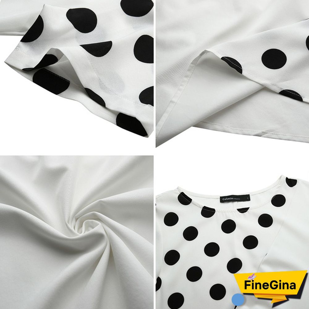 Summer Women Polka Dot Maxi Dress Robe Short Sleeve Round Neck Patchwork Party Casual Loose Long Dress Plus Size Tunic