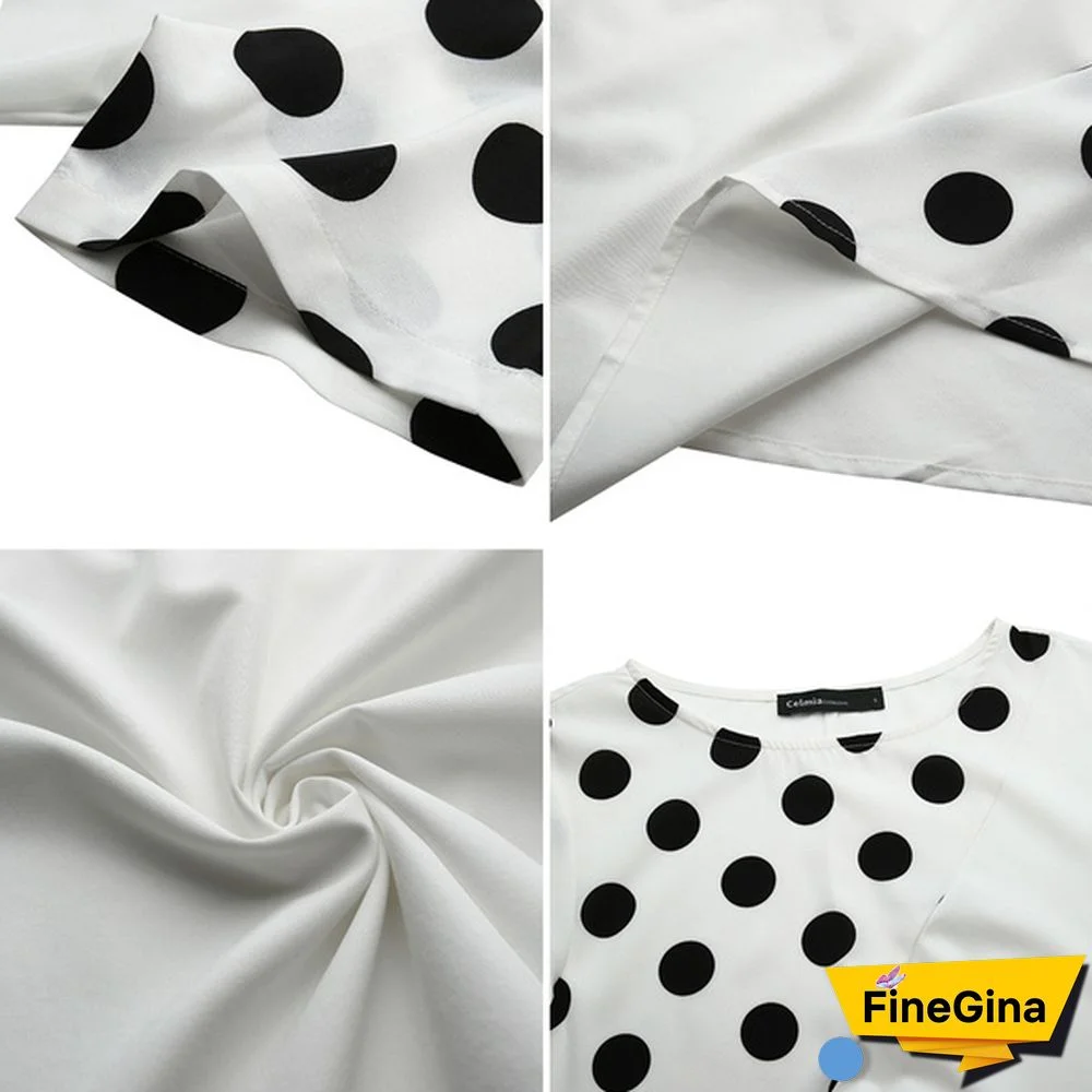 Summer Women Polka Dot Maxi Dress Robe Short Sleeve Round Neck Patchwork Party Casual Loose Long Dress Plus Size Tunic