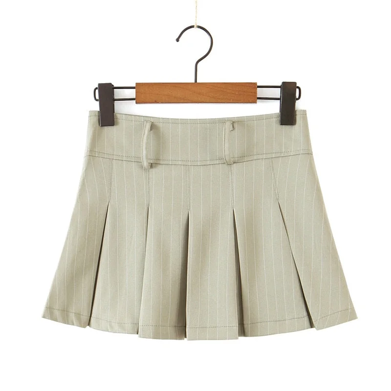 Vintage college style sexy high waist striped pleated skirt woman slim fit kawaii short mini skirt for girl spring summer