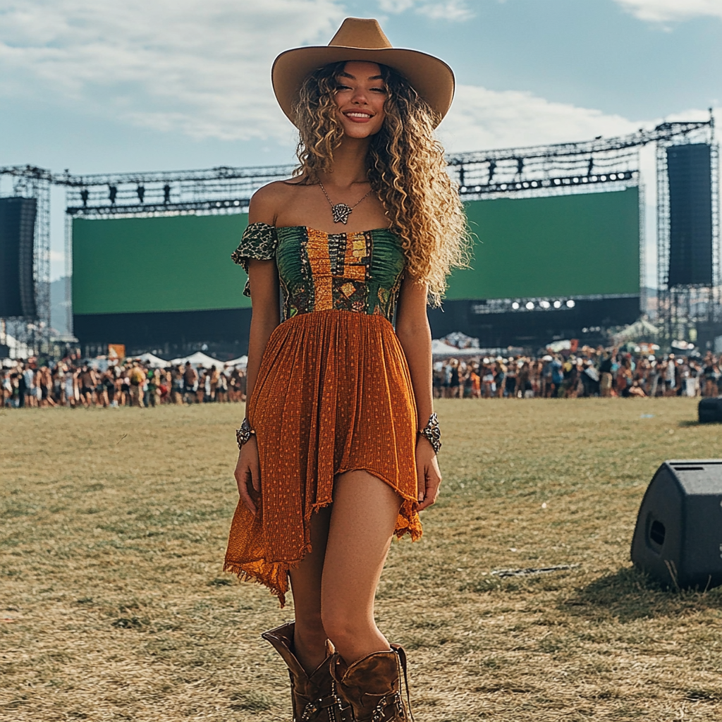 Lollapalooza Music Festival Rock Hip-hop Punk Party Carnival Print Vintage Cowgirl Dress