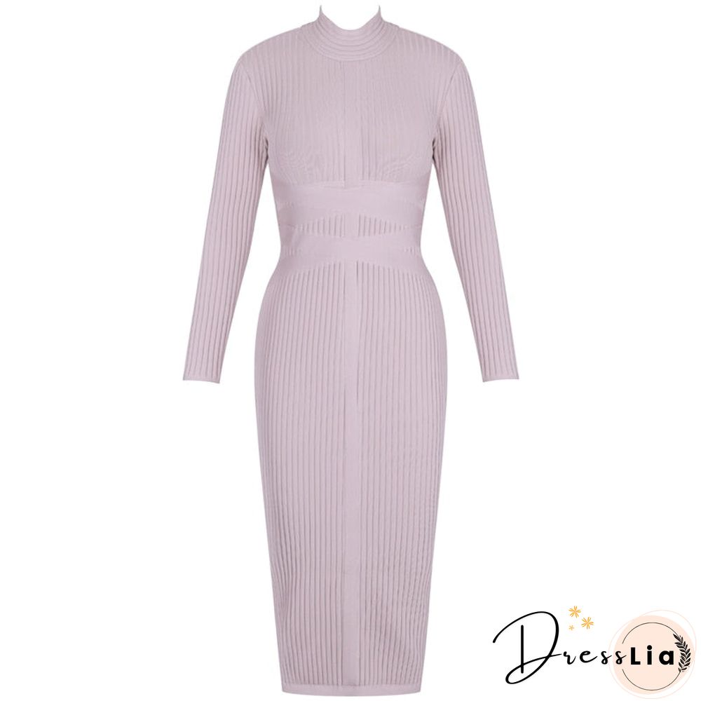Ocstrade Bodycon Dress Nude Turtleneck Rayon Long Sleeve Bandage Dress High Quality Ribbed Womens Midi Bandage Dress Sexy