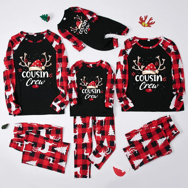 Cousin Crew Christmas Reindeer Print Family Matching Pajamas Sets(Black)