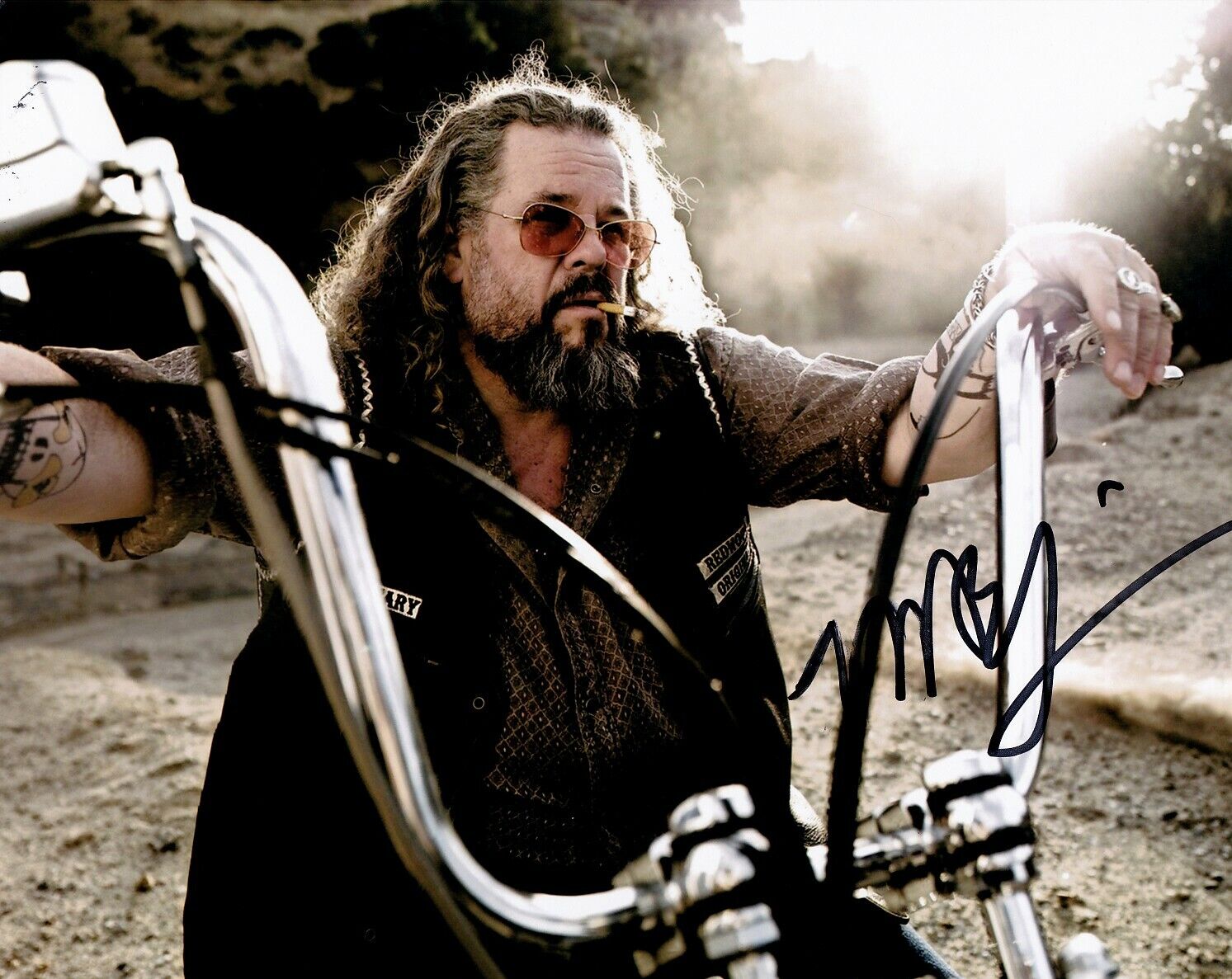 MARK BOONE JUNIOR signed SONS ANARCHY 8x10 uacc rd coa BOBBY ELVIS ON MOTORCYCLE