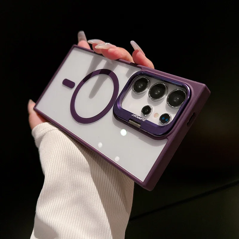 Compatible with Samsung S25 Ultra phone case, metal lens holder, magnetic transparent acrylic S24FE, drop-proof hard