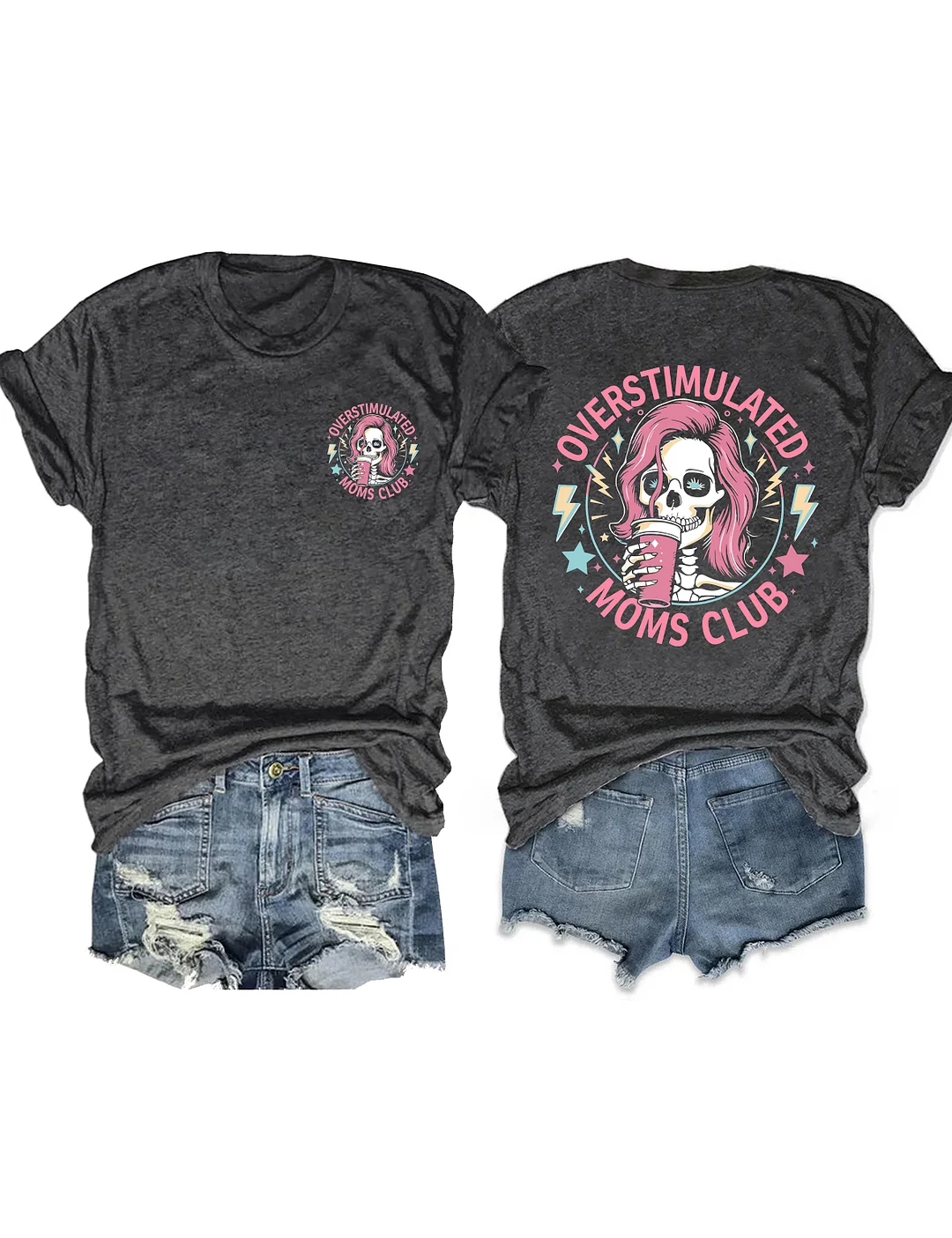 Skeleton Overstimulated Mom Club T-shirt