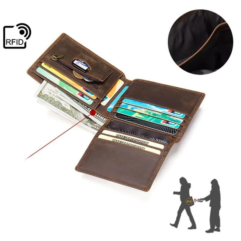 Anti-Scan RFID Design Genuine Leather Currency Pocket Coin Slot Lightweight Mini Wallet