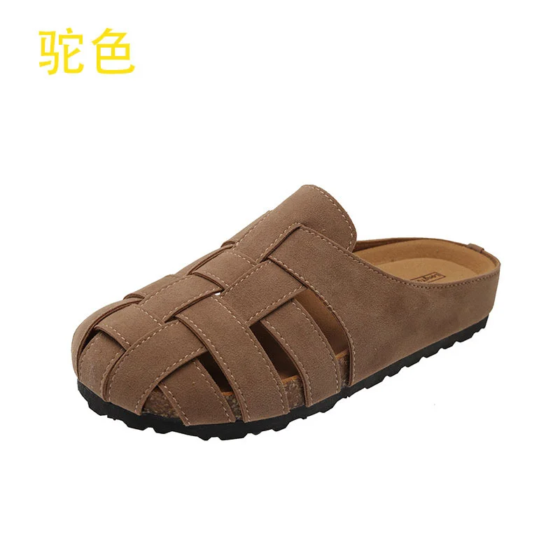 Yyvonne Woven Bun Head Half Slippers Women's Shoes Wear 2025 New Summer Pedal Soft Bottom Boaster Boofs