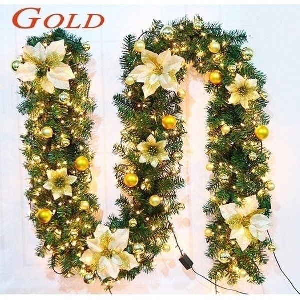 Decorate Your Christmas Garden !!! 2.7m LED Light Up Christmas Tree Decorations Garland Decoration Rattan with Lights Wreath Decorated Mantel Fireplace Decor for Stairs Wall Door Pine Xmas Tree - Shop Trendy Women's Fashion | TeeYours