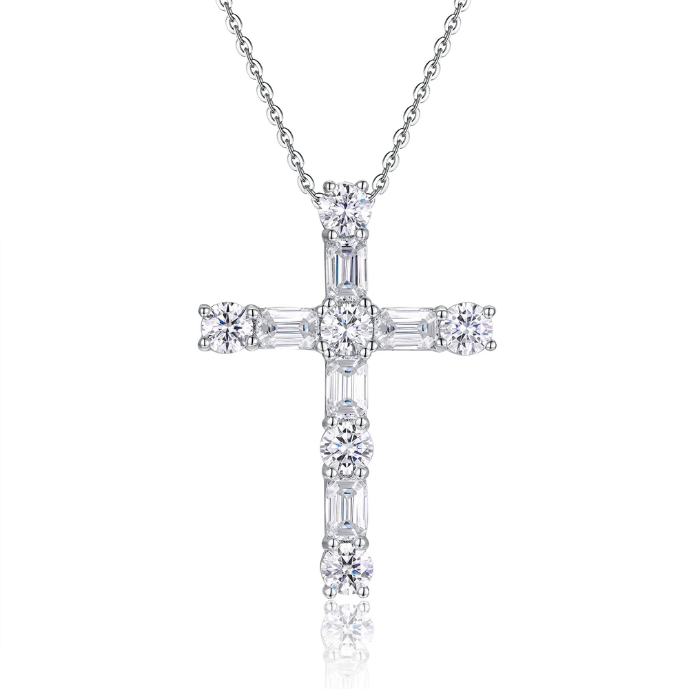 100% 925 Sterling Silver VVS1 3EX D Color Real Moissanite Diamonds Gemstone Cross Pendant Necklace Fine Jewelry GRA