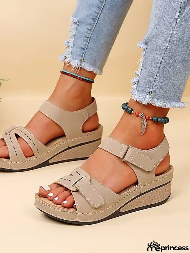 Women's Sandals Wedge Sandals Comfort Shoes Outdoor Daily Walking Summer Buckle Wedge Heel Open Toe Classic Casual Pu