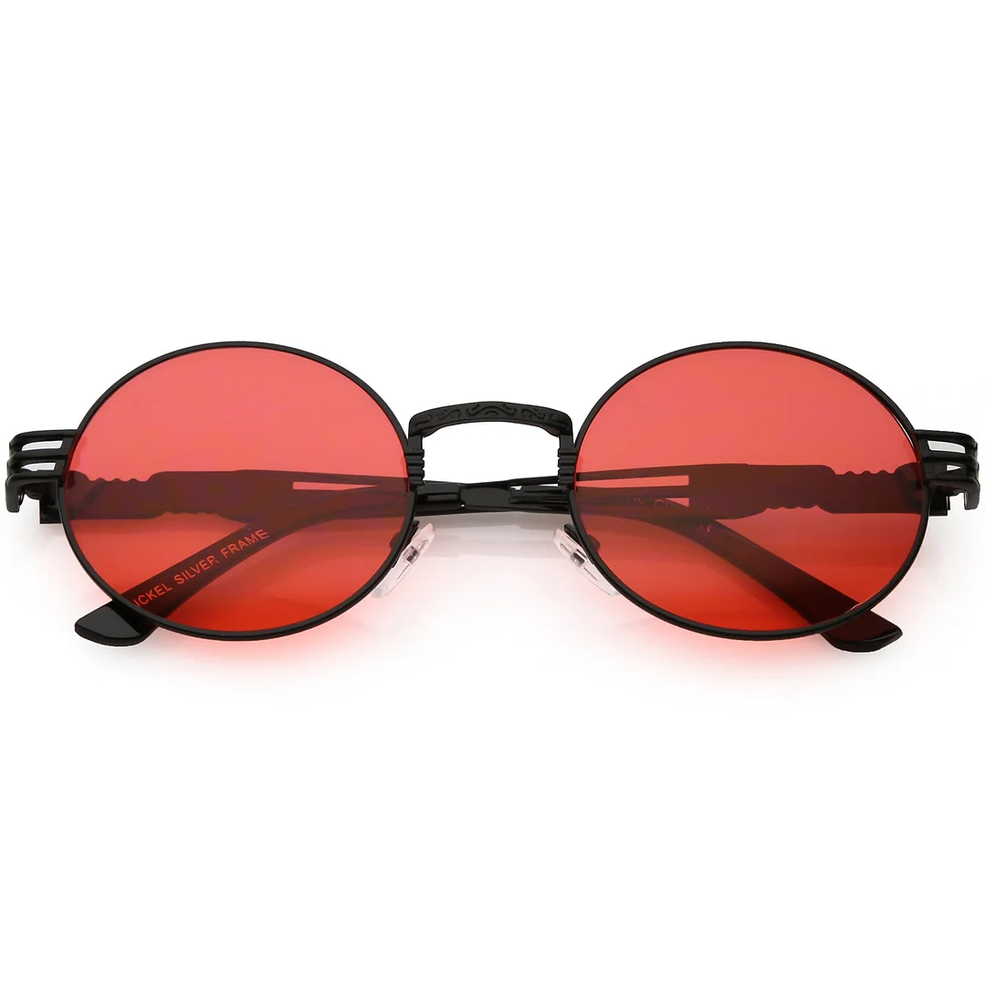 Steampunk Inspired Oval glasses Unique Engraved Metal Detail Color Tinted Lens 60mm