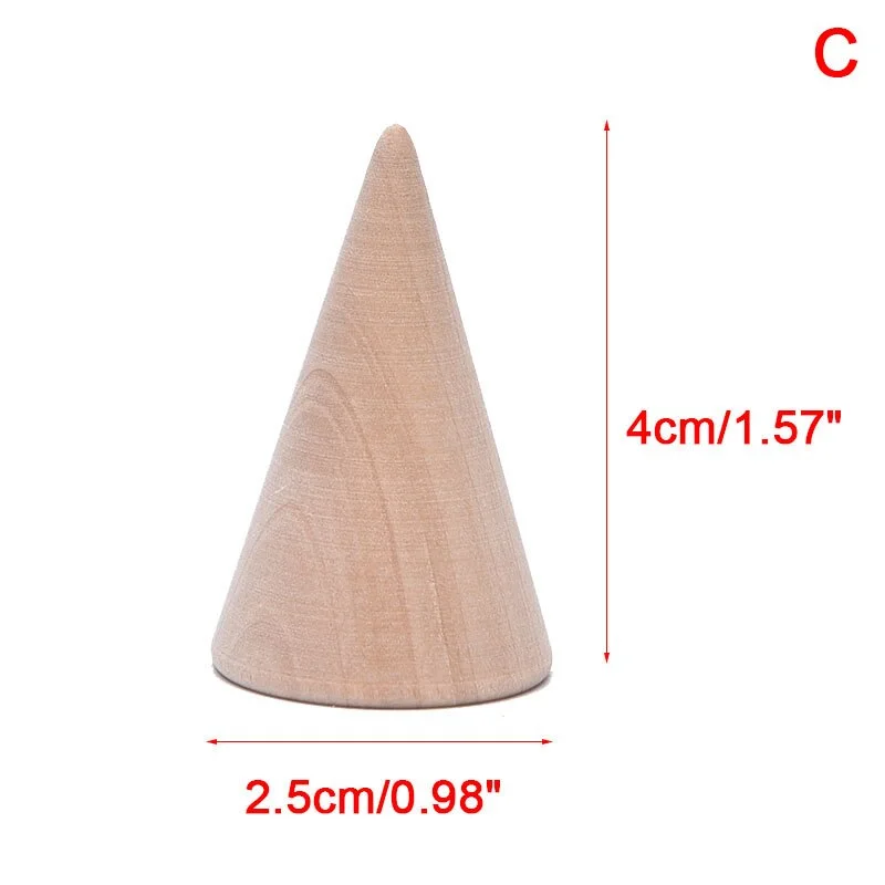 Vintage Natural Wood Cone Ring Holder Retail Stores Jewelry Display Stand Organizer Storage Rack