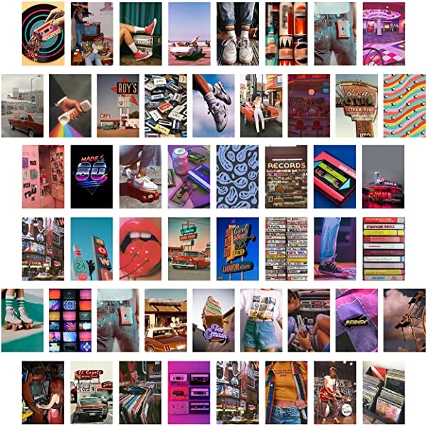  50PCS Retro 80s Aesthetic Picture for Wall Collage, 50 Set 4x6 inch, Colorful Collage Kit, Retro Room Decor for Girls, Wall Art Prints for Room, Dorm Photo Display, VSCO Posters for Bedroom、amazon、sdecorshop