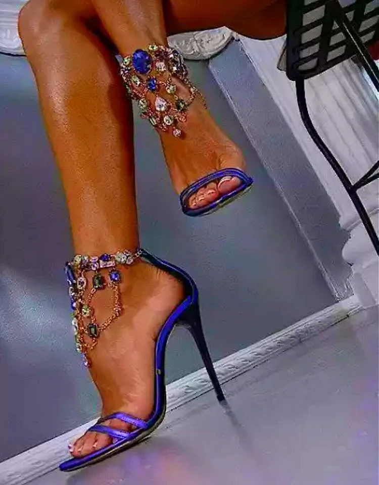 Jeweled Sandals with Stiletto Heel in Purple Prom Shoes Evening Shoes Vdcoo